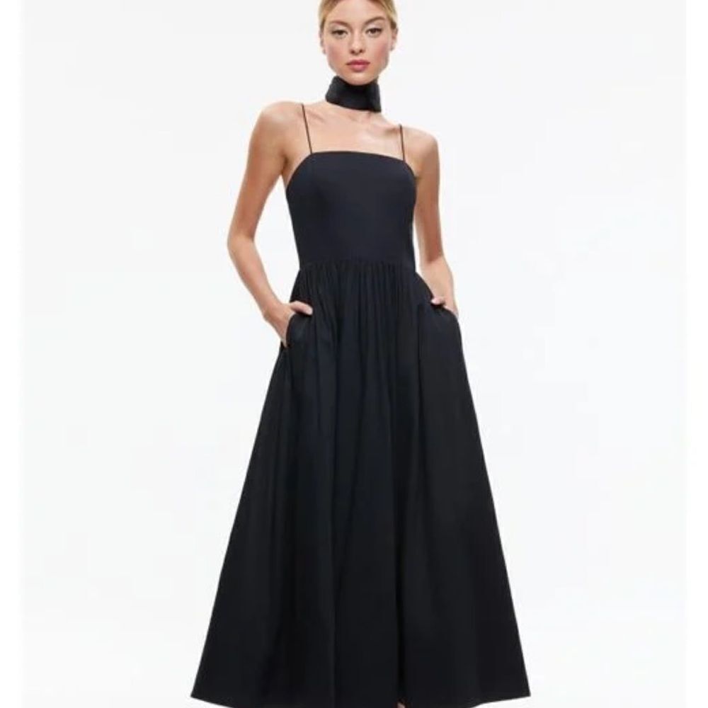Alice + Olivia
Women's Black Glynis Spaghetti Strap Scarf Midi Dress